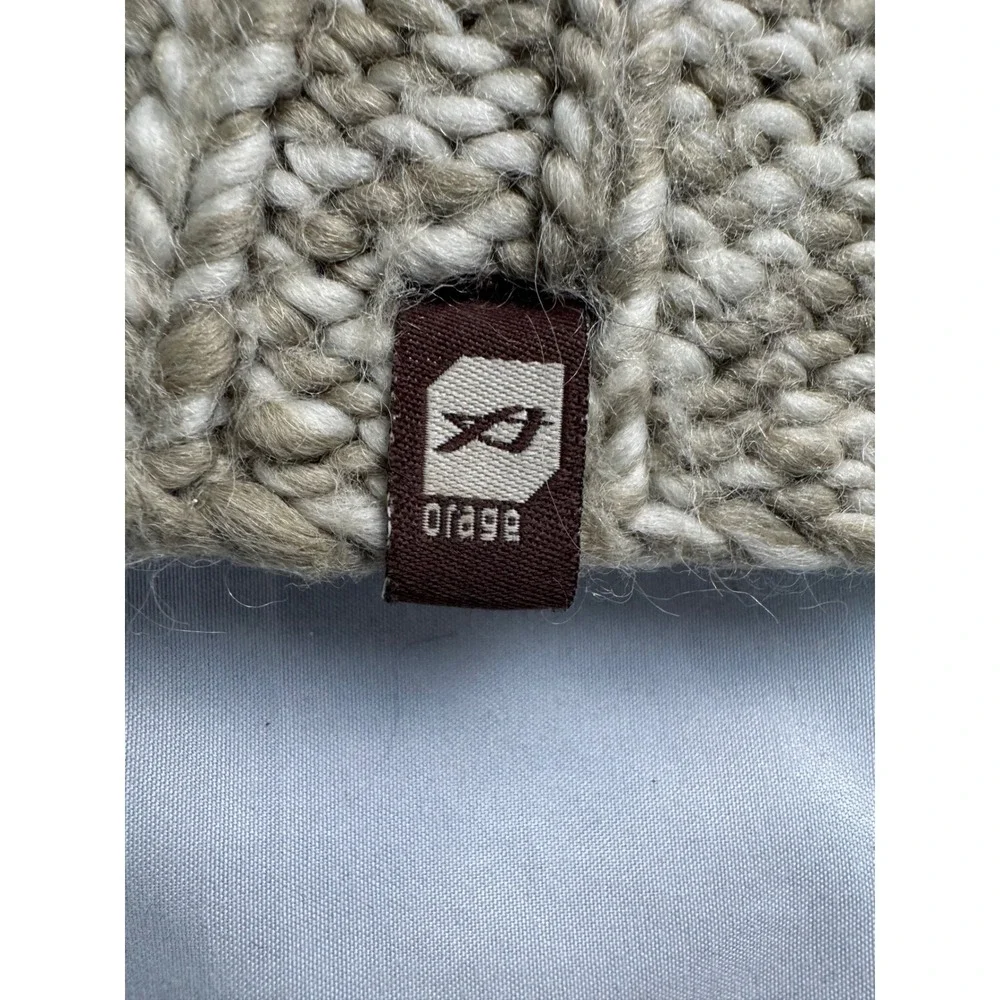 Orage Beanie Hat Beige Cream Wool Blend Chunky Rib Knit Fleece Lined Winter Ski